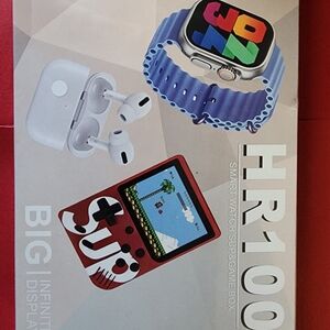 HR100 Smart Watch and Game Box - Blue and Red